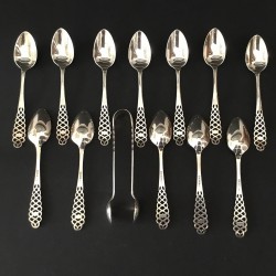Art Nouveau Silver Mocha Spoons and Sugar Tongs, Sheffield