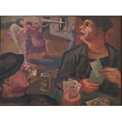 Pierre Louis FLOUQUET (1900 - 1967), "Jacob et l'ange aux joueurs de cartes"