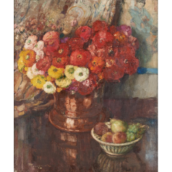Fernand Toussaint (1873-1956), Vase fleuri et coupe de fruits