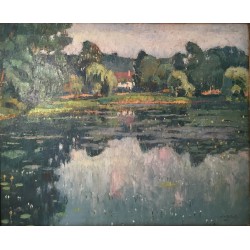 Mecislas de Rakowski (1882-1947), La maison vue du bord de l’étang, 1925
