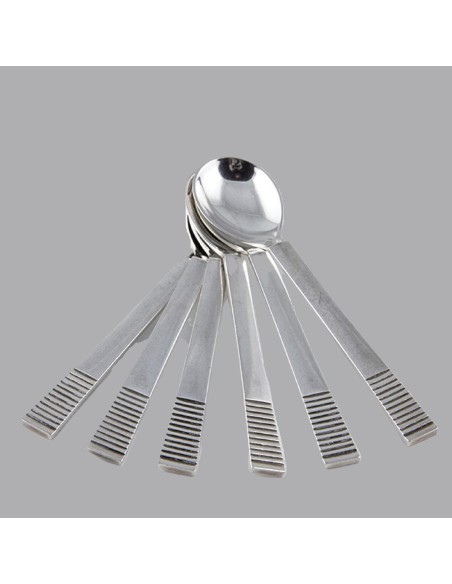 6 Kaffeeloeffel, Georg Jensen Modell Parallel Relief