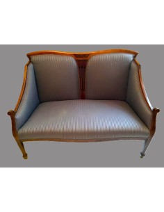 Art Nouveau living room furniture, two-seater sofa and armchair, in walnut, upholstered 2