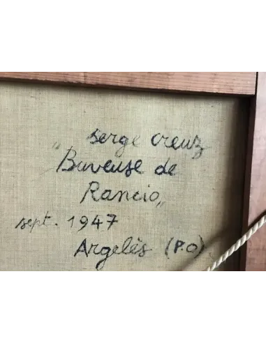 Peinture avec signature et titre Serge Creuz „Buveuse de Rancio“ sept. 1947, Argelès (Po).