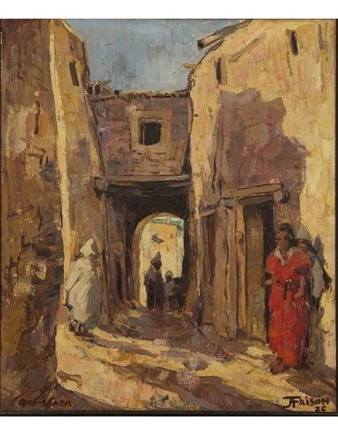Jehan Frison Bou-Saâda Algerien, 1926: orientalische Malerei, nordafrikanische Straßenszene, post-impressionistisch