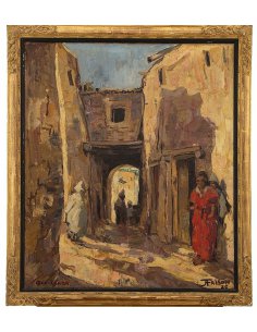 Jehan Frison Bou-Saâda, Algérie, 1926 : Peinture orientale, scène de rue nord-africaine, post-impressionniste 2