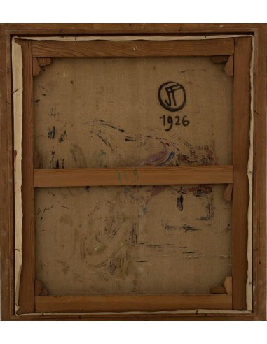 Jean Frison Gemälde Bou-Saâda: nordafrikanische Gasse, Rückseite, datiert 1926 und Monogramm JF