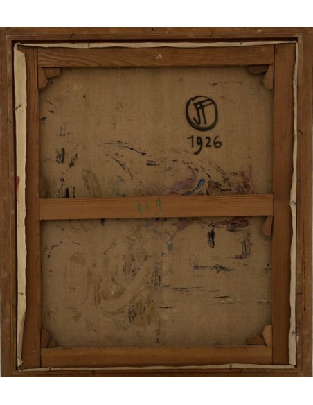 Jehan Frison peinture Bou-Saâda : Ruelle nord-africaine, vu de dos, daté 1926 et monogrammé JF