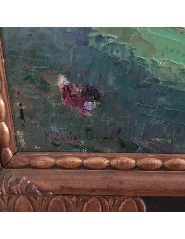 Signature Maurice Blieck, Landscape, View of Village with Church, Sea and White Cliffs