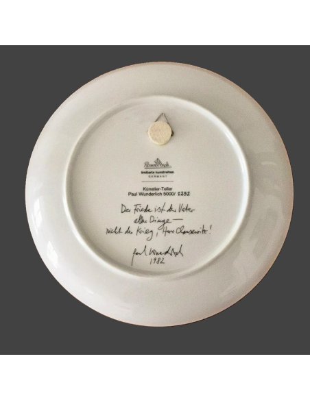 Artist Plate N°19 Paul Wunderlich, Rosenthal, backside, labeled and signed