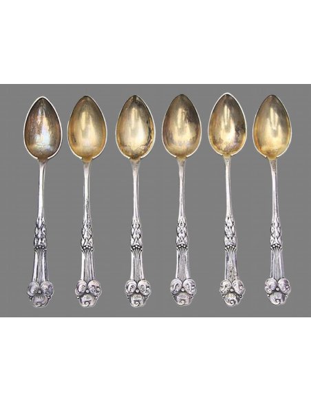 Set of Six Art Nouveau silver mocha spoons, juweler V. Holmstrup, Copenhagen.