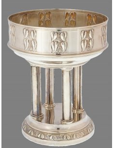 Centre de table argenté à colonnes, décor de feuilles, dessin Emanuel Josef Margold, Vienne 1910, poinçon Lenk
