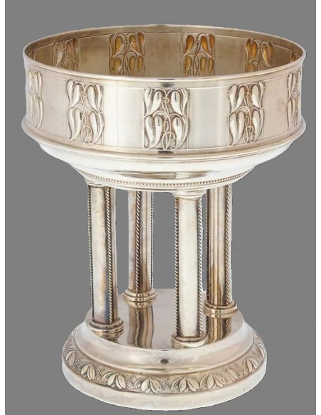 Silver-plated centerpiece on columns and base, leaf decoration, designed by Emanuel Josef Margold, Vienna around 1910