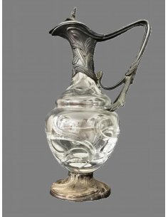 Carafe en cristal au plomb de style Art Nouveau par Topázio Casquinha avec poignée et couvercle à charnière