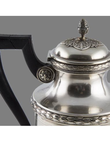 Ziselierte Cafetière von Altenloh Brüssel aus 950er Silber im Stil Directoire mit Henkel aus ebonisiertem Holz