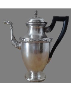 Cafetière ciselée d'Altenloh Bruxelles, en argent 950, style Directoire, bec verseur en forme d'oiseau, anse en bois noirci