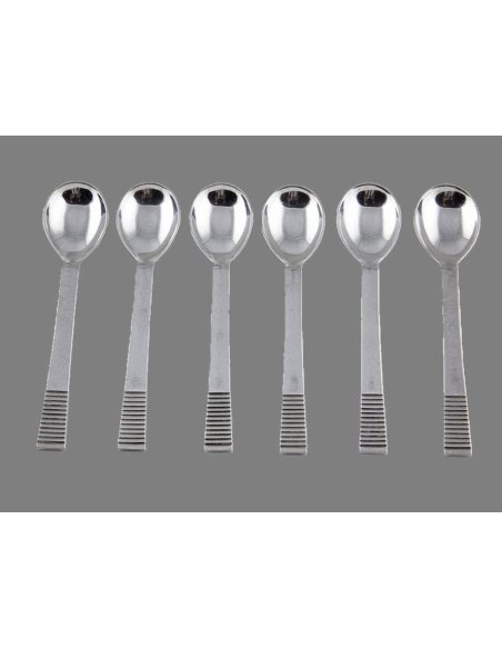 6 Kaffeeloeffel, Georg Jensen Modell Parallel Relief