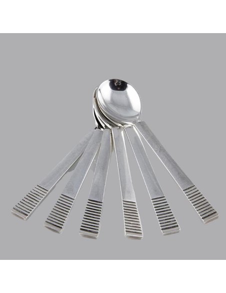 6 Kaffeeloeffel, Georg Jensen Modell Parallel Relief