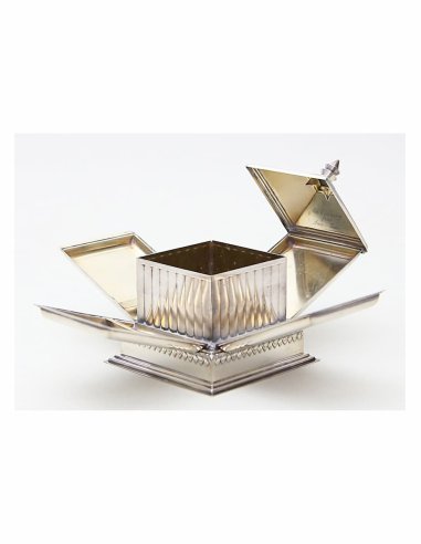 Versilberter Art Déco Zigarettenspender mit aufklappbaren Seitenteilen, Atla, Cohr, Dänemark