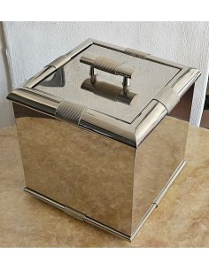 Chrom Eisbox signiert Tommaso Barbi, Italien mit Deckel und Einsatz aus Kunststoff