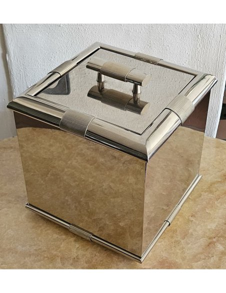 Chrome ice box signed Tommaso Barbi, Italy with lid and plastic insert