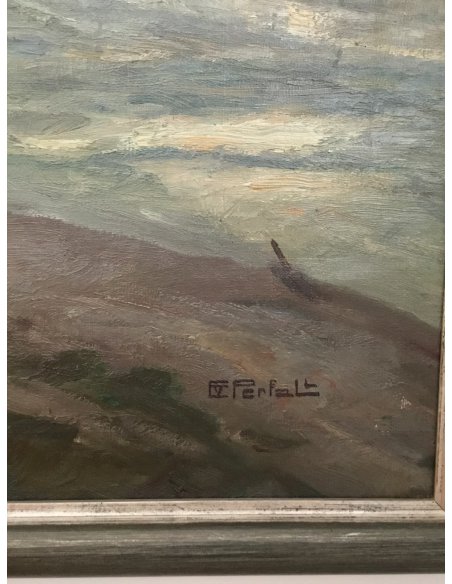 Signature of Erich von Perfall on his painting Winter landscape on the Erft, riverbank and bare trees, oil on canvas, 80×100cm