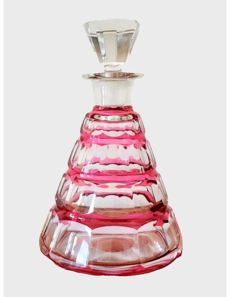 Likörkarafffe Val Saint Lambert Kristall, Serie Muscadet Rose, Karaffe rosé überfangen, facettiert,  Entwurf Graffart 1957