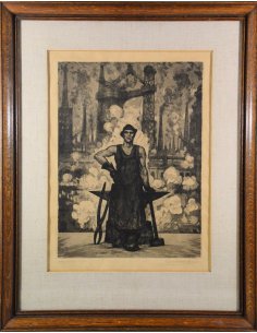 Pierre Paulus Radierung 1932: Industriearbeiter mit Hammer vor rauchenden Fabriken in Hainaut, Belgien. 2