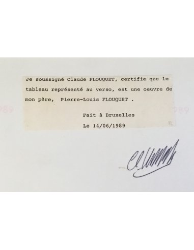 Echtheitszertifikat des Gemäldes von Pierre-Louis Flouquet "Jakob und der Engel bei den Kartenspielern"