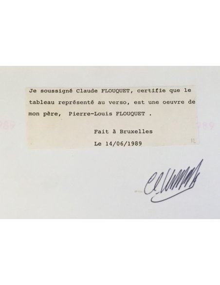 Echtheitszertifikat des Gemäldes von Pierre-Louis Flouquet "Jakob und der Engel bei den Kartenspielern"