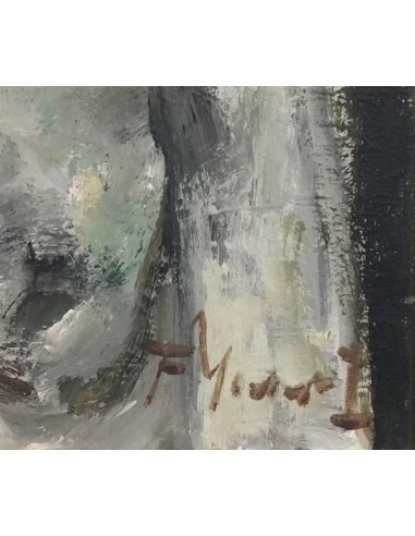 Frans Minnaert's signature on his painting "Dialoog", man and woman in silent dialogue, oil/canvas