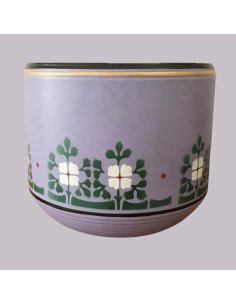 Jugendstil Blumentopf von Villeroy & Boch in Violett mit dreifarbigem Blumenfries in Grün und Weiß von 1910