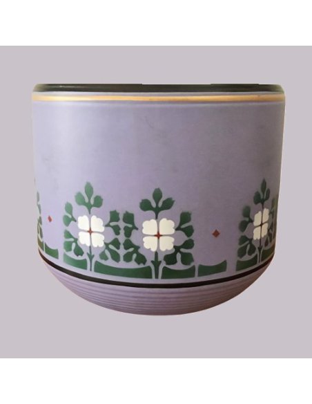 Pot de fleurs Art Nouveau de Villeroy & Boch en violet avec frise florale tricolore en vert et blanc de 1910