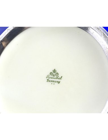 Green porcelain mark on bonbonniere from the 1950s, Rosenthal Germany with crown, two roses and two dots