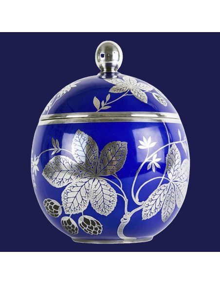 Rosenthal Porzellan Bonboniere mit Silber Overlay auf kobaltblauem Grund, 1950er