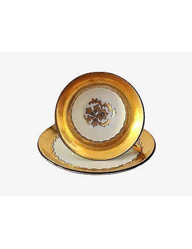 Art Deco Porzellantasse von Friedrich Kästner mit Golddekor und Schwarzlot