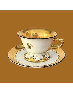 Art Deco Porzellantasse von Friedrich Kästner mit Golddekor und Schwarzlot