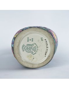 Faïencerie Emaux de Longwy, Frankreich, Krug mit bunt floralem Dekor auf schwarzem Grund, Cloisonné-Stil 2