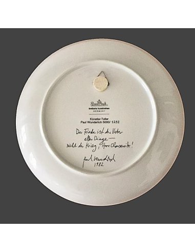 Assiette d'artiste Rosenthal Paul Wunderlich, « La paix est le père de toutes choses – pas la guerre, Monsieur Clausewitz ! »
