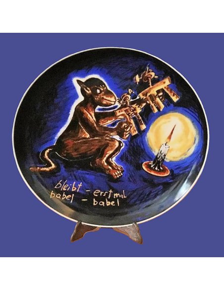 Artist plate No. 27 Jörg Immendorff, Rosenthal limited edition, signed and labeled "bleibt - babel - erstmal - babel".