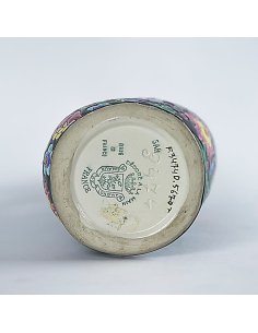 Faïencerie Emaux de Longwy, Frankreich, Krug mit bunt floralem Dekor auf schwarzem Grund, Cloisonné-Stil 2