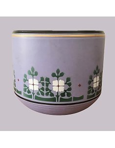Jugendstil Blumentopf von Villeroy & Boch in Violett mit dreifarbigem Blumenfries in Grün und Weiß von 1910