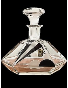 Carafe made of Bohemian crystal, Karel Palda glassworks with geometric decoration and black solder glaze.
