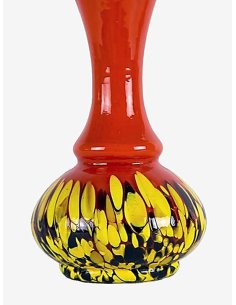 Paire de vases en verre Tango en verre incolore avec revêtement rouge-orange avec des fondus jaunes et noirs-violets. 2