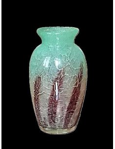 Vase Art Déco en verre Ikora de WMF en verre incolore, revêtement intérieur vert clair et fusions de poudre rouge