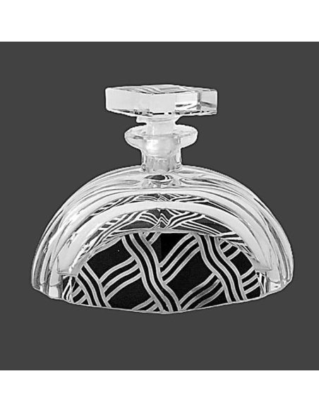 Art Déco Parfum Flakon aus Böhmischem Kristall mit Schwarzlot Dekor nach Art von Karel Palda.