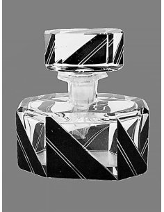Flacon de parfum d'Art Déco en cristal taillé avec peinture à la soudure noire de Bohême