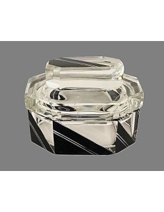 Flacon de parfum d'Art Déco en cristal taillé avec peinture à la soudure noire de Bohême 2