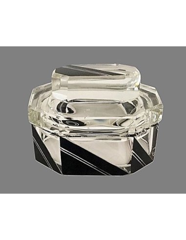 Art Deco lidded box made of Bohemian crystal with black solder painting