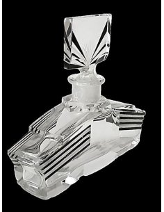 Flacon à parfum en cristal taillé et peint à la soudure noire, Bohême années 1930.