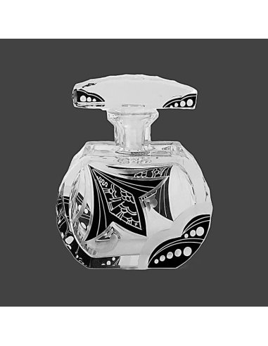 Flacon Art Déco de Bohême, dans le style Paldas, en cristal taillé à soudure noire, années 1930.